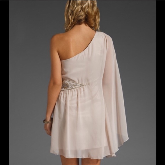 Free People Dress Size 2 Fairy One Shoulder Chiffon Goddess Champagne beaded P - Picture 3 of 8
